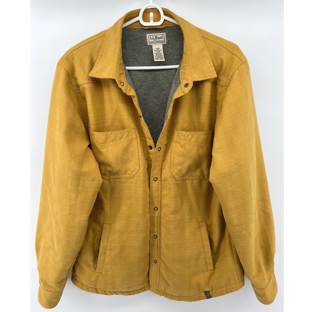 LL Bean Mens Medium Shirt Jacket Mustard Yellow Fleece Lined Rugged Utility Gorp
